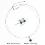 Niche crown zircon halo pendant necklace earring set wholesale featuring a micro-pave crown bail suspending a halo-set round crystal pendant with matching stud earrings from junejewelry.com