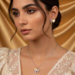 Niche bowknot crystal jewelry set wholesale featuring a sparkly baguette cubic zirconia ribbon bow pendant chain necklace and matching stud earrings from junejewelry.com