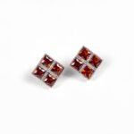 Niche geometric square zircon jewelry set wholesale featuring four princess-cut crystals arranged in a diamond-oriented quad setting with matching stud earrings from junejewelry.com