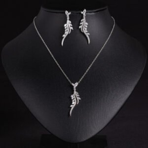 Niche wheat ear zircon tassel jewelry set wholesale featuring a sweeping marquise cubic zirconia wheat ear motif pendant necklace with matching drop earrings from junejewelry.com