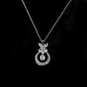 Niche butterfly crystal necklace wholesale featuring a marquise cubic zirconia butterfly top with a micro-pave crescent hoop and suspended solitaire CZ stone from junejewelry.com