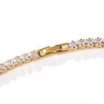 Square CZ V-necklace set wholesale including V-shaped tennis necklace and matching linear dangle drop earrings featuring princess-cut cubic zirconia on 18K gold and palladium plated copper base.