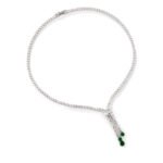 Niche lariat tennis necklace jewelry set wholesale featuring a Y-shaped drop tennis necklace and linear dangle drop earrings with sparkling cubic zirconia accents from junejewelry.com