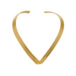 Model wearing 18K gold plated multi-strand layered V-shaped collar choker necklace