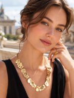18K gold plated irregular textured disc sequins statement choker necklace model preview