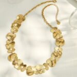 18K gold plated irregular textured disc sequins statement choker necklace model preview