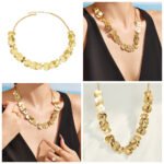 18K gold plated irregular textured disc sequins statement choker necklace model preview