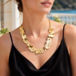 18K gold plated irregular textured disc sequins statement choker necklace model preview