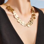 18K gold plated irregular textured disc sequins statement choker necklace model preview