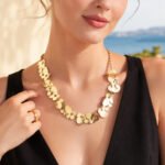 18K gold plated irregular textured disc sequins statement choker necklace model preview