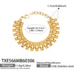 Three-row geometric pyramid stud choker necklace and matching bracelet set in 18K gold plated and silver 316L stainless steel finishes.