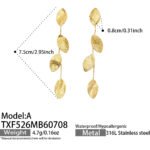 Gold plated hammered leaf and round disc lariat Y necklace and drop earrings in 316L stainless steel