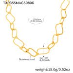 Stainless steel bold wavy geometric link chain necklace, chain bracelet, and drop earrings set image.