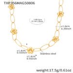 Stainless steel modern flower oval paperclip chain necklace and bracelet set image