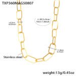 18K gold plated chunky oval paperclip link chain necklace bracelet and drop earrings set model preview