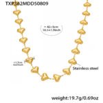 Stainless steel puffed heart link chain necklace and bracelet set model look