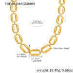 Stainless steel chunky oval link chain necklace and bracelet jewelry set model look