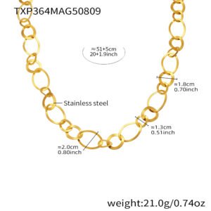 Stainless steel chunky oval interlocking chain necklace bracelet and drop earrings set model look