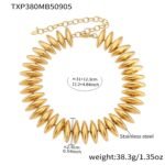 Stainless steel chunky spiked link necklace and matching spiked bracelet set in polished gold and silver finishes.