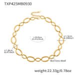 Gold silver and two tone stainless steel graduated oval link necklace bracelet jewelry set on model