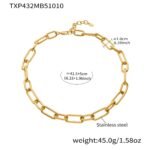 Gold and silver chunky stainless steel paperclip link chain necklace and bracelet jewelry set model preview