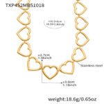 Gold and silver geometric hollow heart chain necklace bracelet and drop earrings set model preview