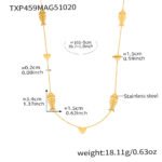 Stainless steel gold fishbone and heart jewelry set featuring long station sweater necklace, drop earrings, and fishbone statement ring.