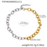 Stainless steel heavy chunky oval link chain necklace and matching bracelet set available in solid gold plating and two-tone silver gold finish.
