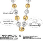 Stainless steel mariner link chain necklace and bracelet jewelry set in 18K gold, silver, and two-tone finishes.