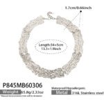Model wearing 18K gold plated textured curved plate statement collar choker necklace