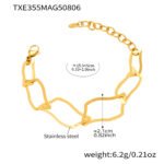 Stainless steel bold wavy geometric link chain necklace, chain bracelet, and drop earrings set image.