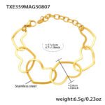 18K gold plated hollow openwork heart link chain necklace bracelet and drop earrings set model preview