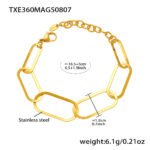 18K gold plated chunky oval paperclip link chain necklace bracelet and drop earrings set model preview