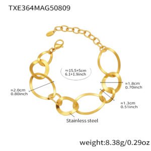 Stainless steel chunky oval interlocking chain necklace bracelet and drop earrings set model look