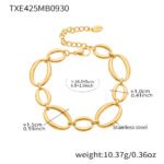 Gold silver and two tone stainless steel graduated oval link necklace bracelet jewelry set on model