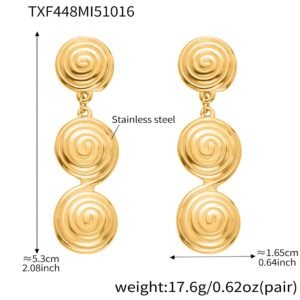18K gold plated textured spiral swirl pendant necklace and drop earrings set model preview
