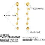 Gold plated hammered leaf and round disc lariat Y necklace and drop earrings in 316L stainless steel