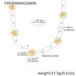 Stainless steel modern flower oval paperclip chain necklace and bracelet set image