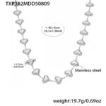Stainless steel puffed heart link chain necklace and bracelet set model look