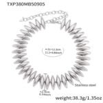 Stainless steel chunky spiked link necklace and matching spiked bracelet set in polished gold and silver finishes.