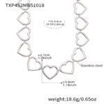 Gold and silver geometric hollow heart chain necklace bracelet and drop earrings set model preview