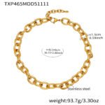 Stainless steel heavy chunky oval link chain necklace and matching bracelet set available in solid gold plating and two-tone silver gold finish.