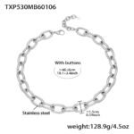 Bold oversized oval cable link chain necklace and matching bracelet jewelry set in 18K gold plated and polished silver stainless steel finishes.