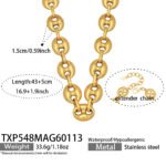 Stainless steel mariner link chain necklace and bracelet jewelry set in 18K gold, silver, and two-tone finishes.