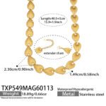 Textured ribbed seashell motif link necklace and bracelet set in two-tone gold and silver stainless steel finishes.
