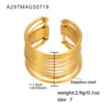 Gold and silver multi strand wire choker necklace, cuff bangle, and statement ring set model preview
