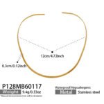 Model wearing gold plated minimalist rigid wire torque collar choker necklace in stainless steel