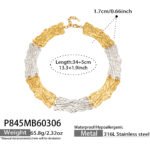 Model wearing 18K gold plated textured curved plate statement collar choker necklace
