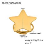 Stainless steel gold star jewelry set featuring long station sweater necklace, drop earrings, and star statement ring.