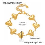 Stainless steel puffed heart link chain necklace and bracelet set model look